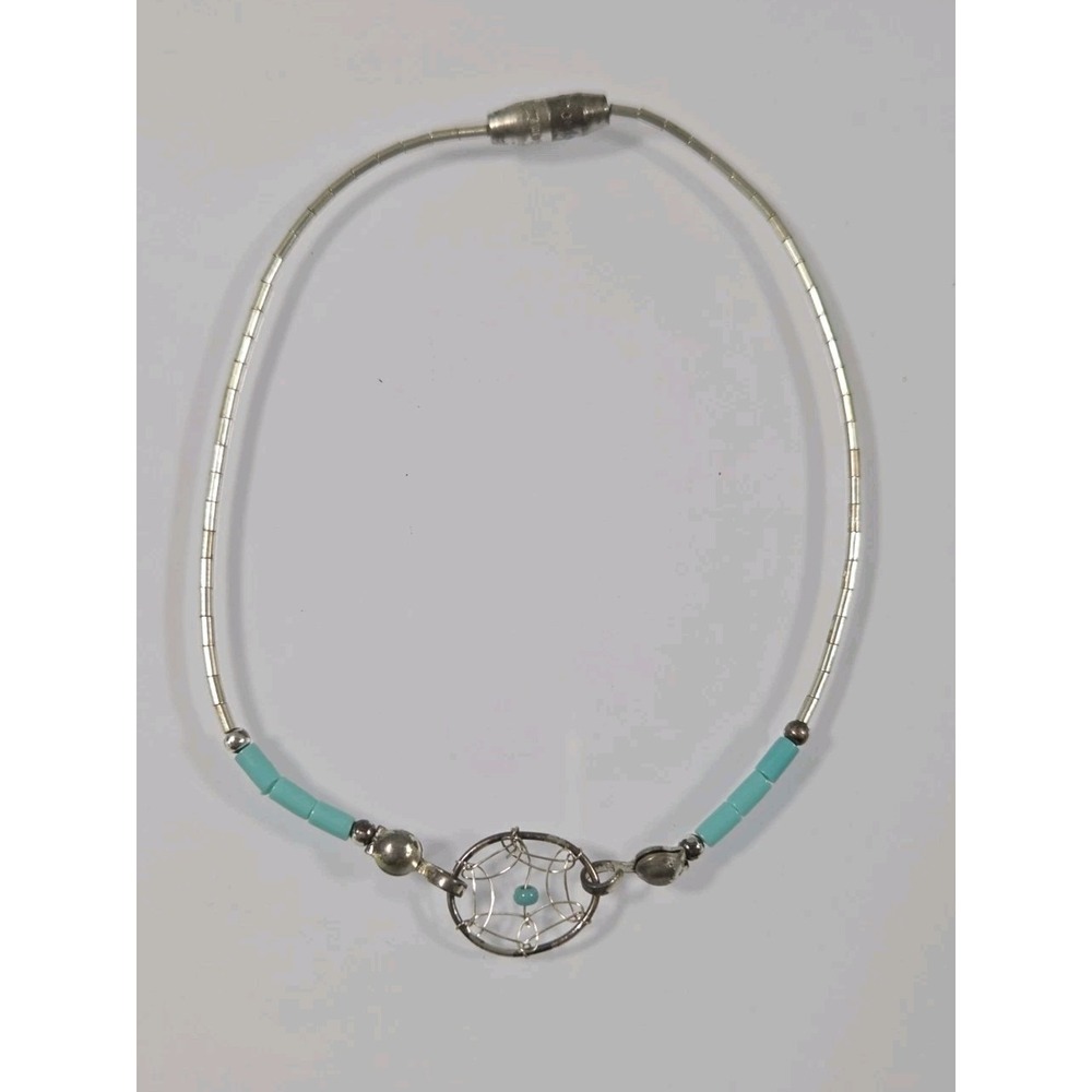 Southwestern Turquoise Dreamcatcher Liquid Silver Bracelet‎ Barrel Closure